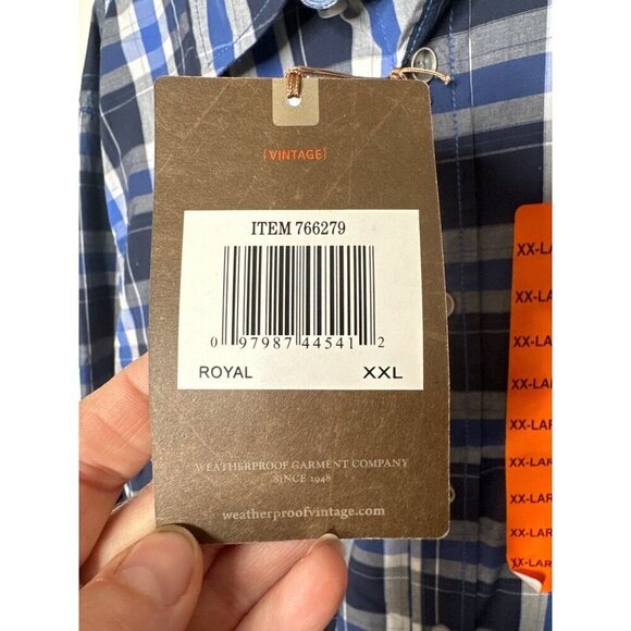 NWT Original Weatherproof Vintage button up shirt men's XXL blue plaid - Picture 7 of 9